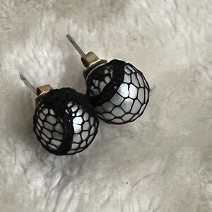 Black Mesh White Faux Pearl Earrings
